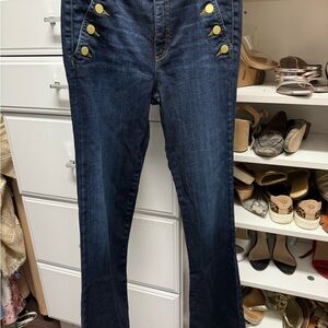 Stylish Women's Blue Jeans with Gold Accents